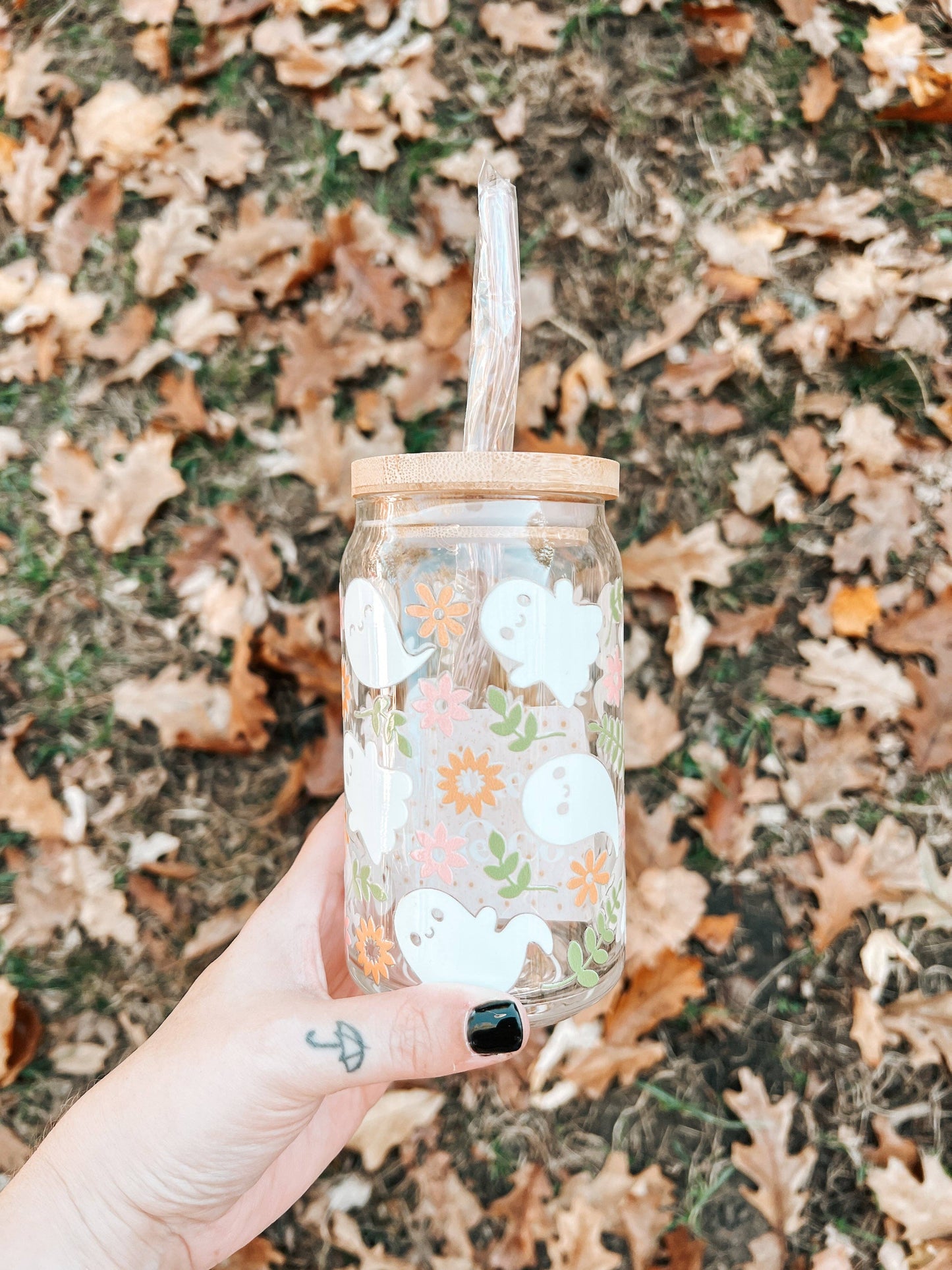 Floral Ghosts Glass Can