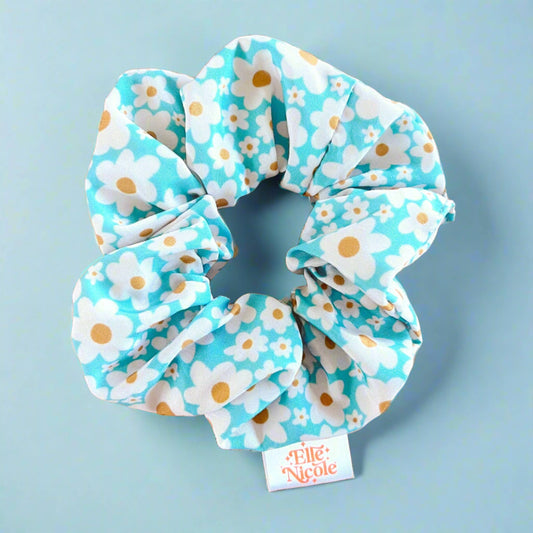 Scrunchie - Blue Daisy Pattern