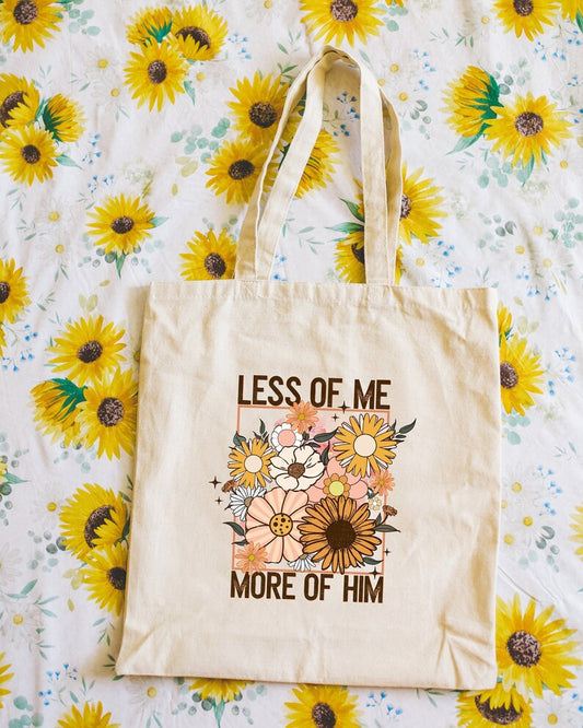 Less of me, more of Him tote bag