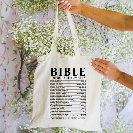 Bible Emergency number tote bag